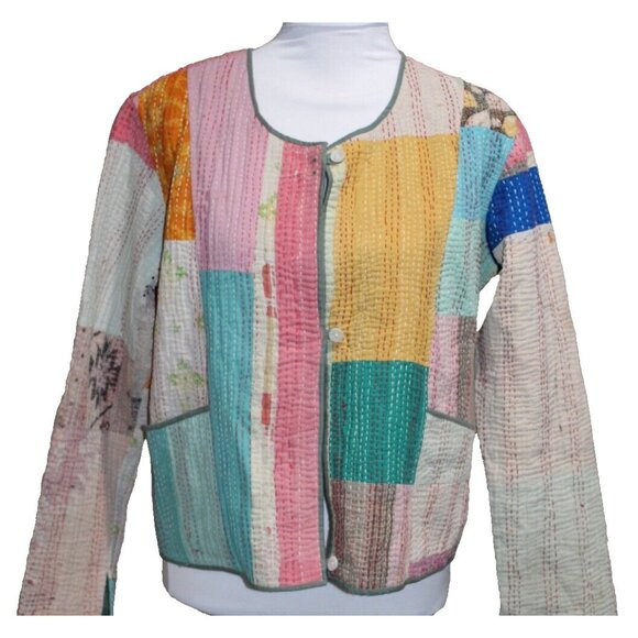 Boho Handmade Cotton Kantha Jacket Short Kimono Quilted Patchwork Boho Women's S - Picture 7 of 7